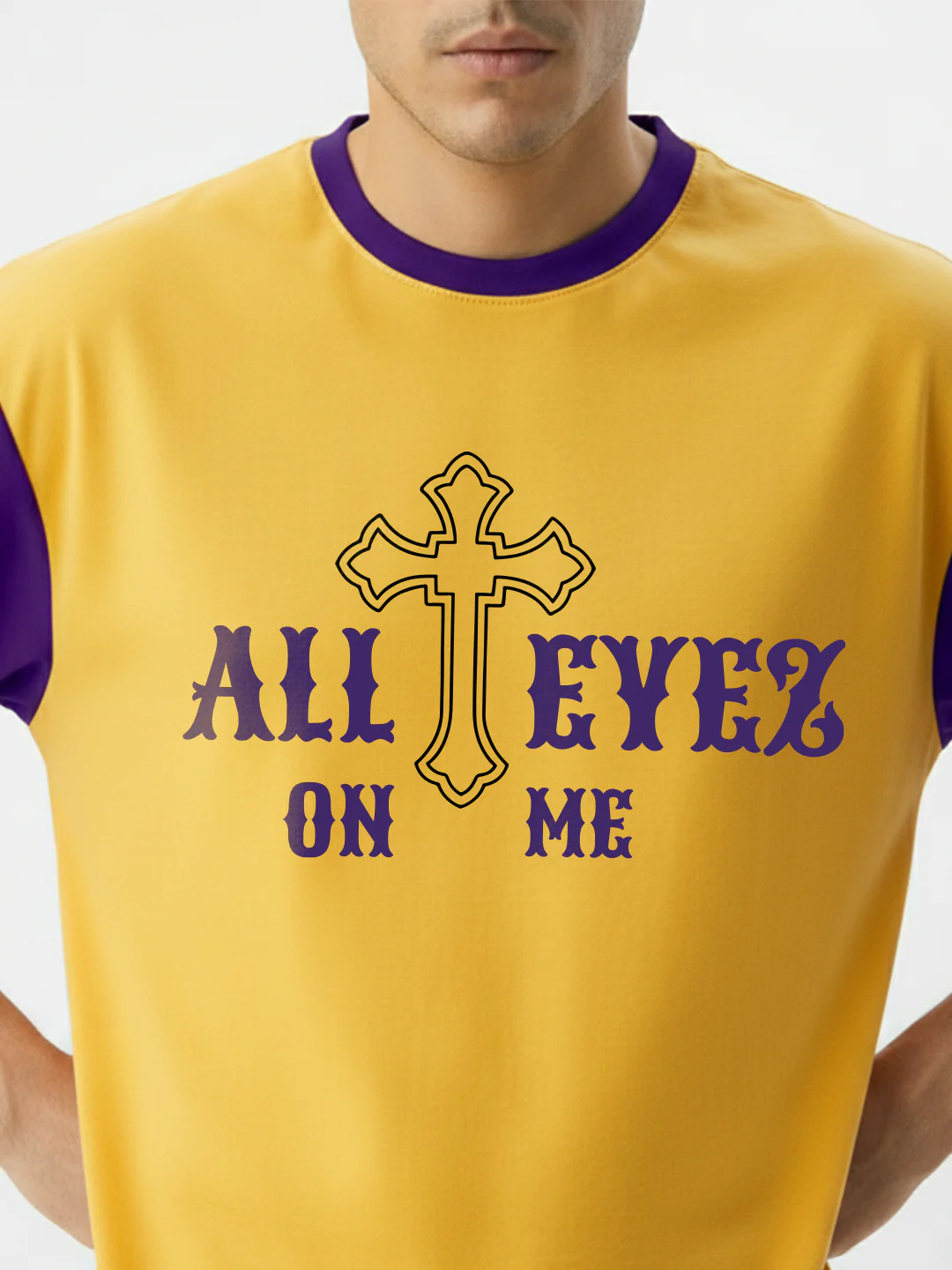 All Eyes on Me Oversized T-Shirt- Yellow & Purple - Image 4