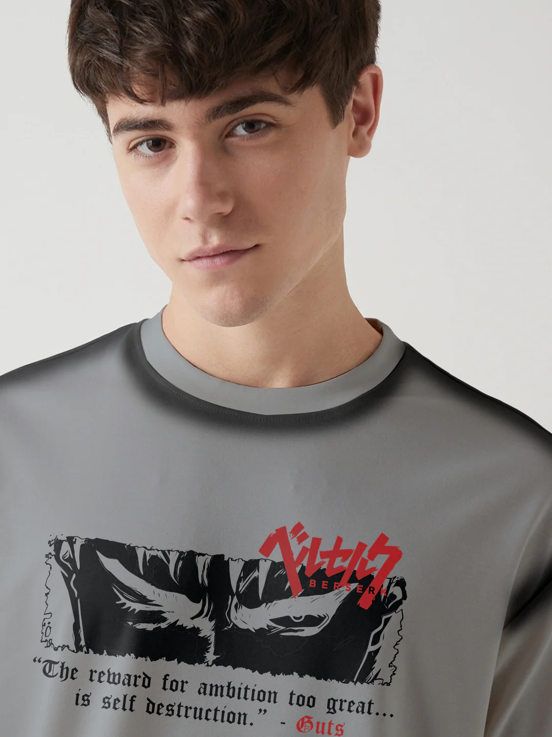 Berserk Guts Wrath Printed Anime Oversized T-Shirt - Steel Grey - Image 4