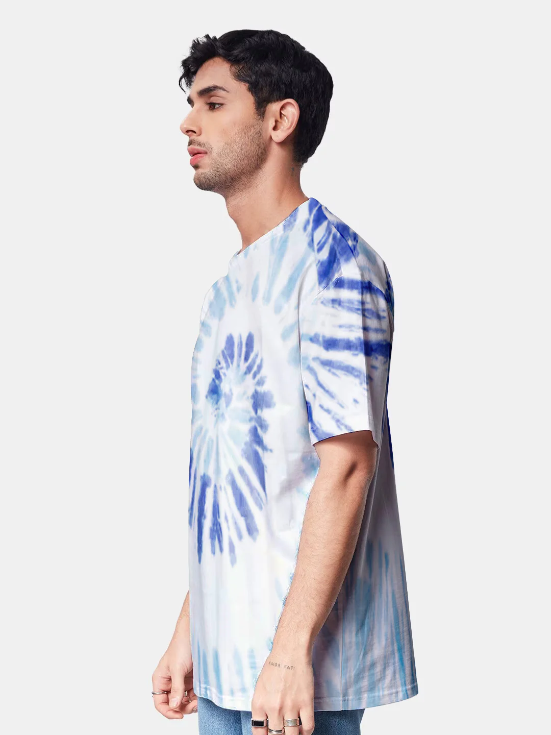 Plain Blue and Blue Spiral Oversized T-Shirt - Tiedye - Image 3