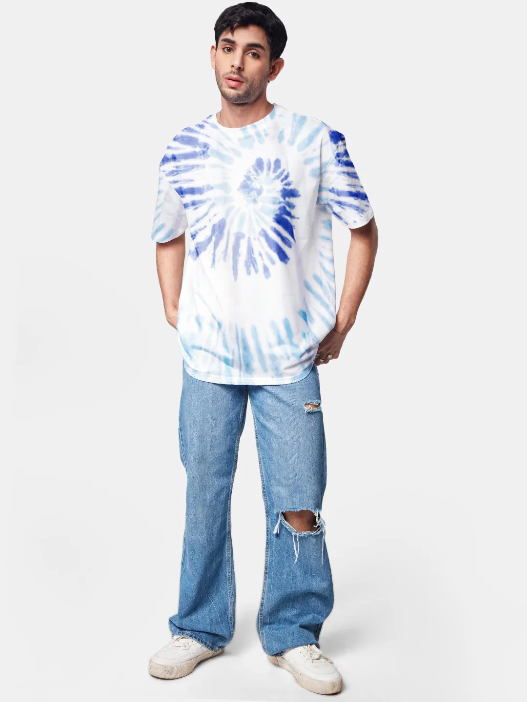 Plain Blue and Blue Spiral Oversized T-Shirt - Tiedye - Image 5