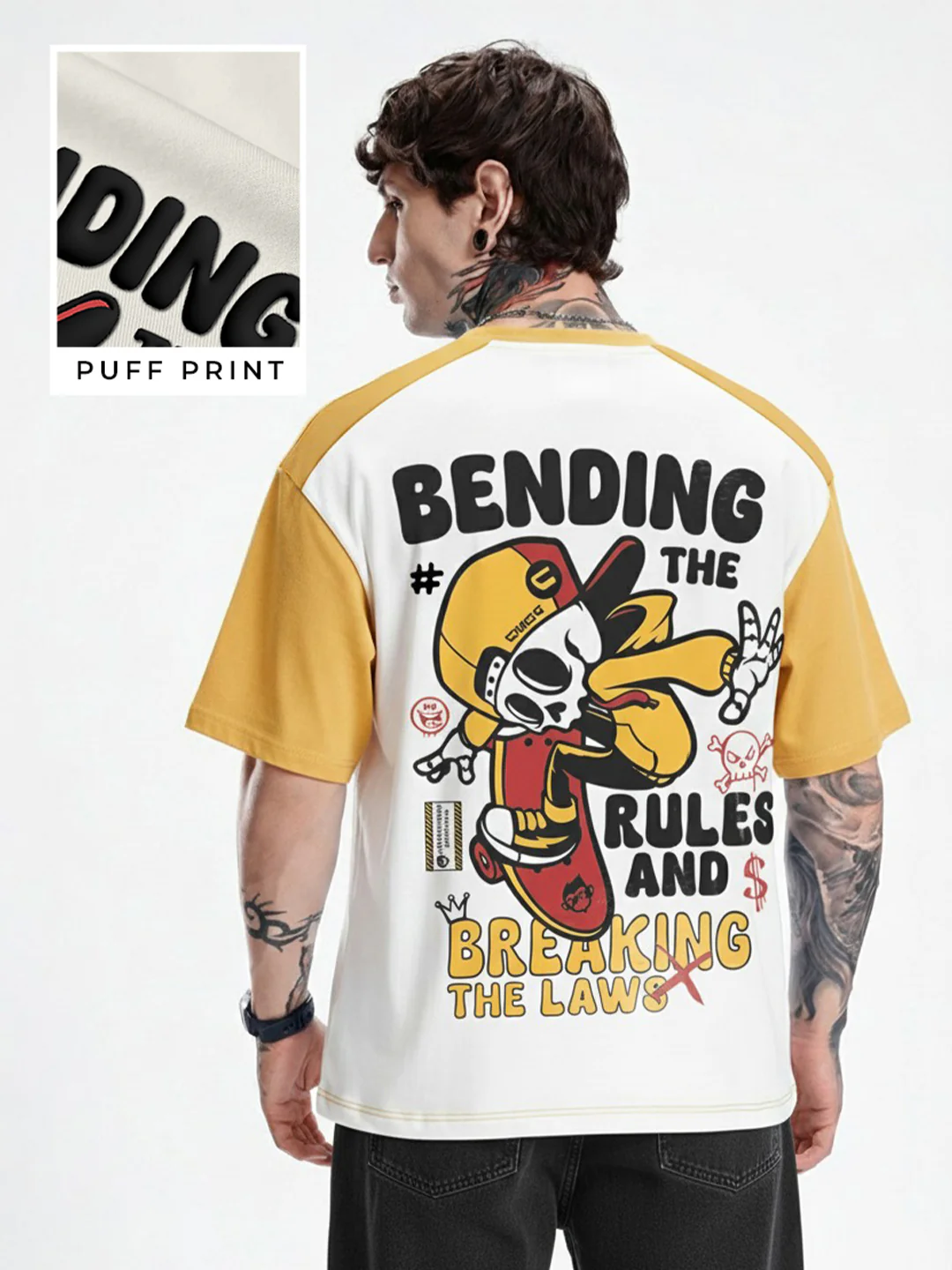 Break The Rules Oversized T-Shirt - Off White & Yellow - Image 2