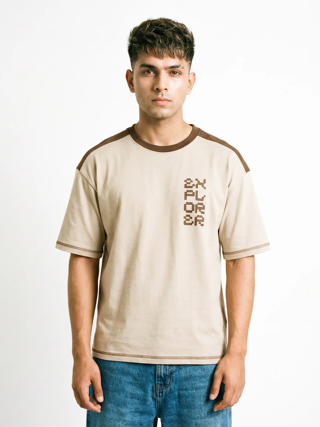Cosmic Explorer Oversized T-Shirt - Beige & Brown - Image 2