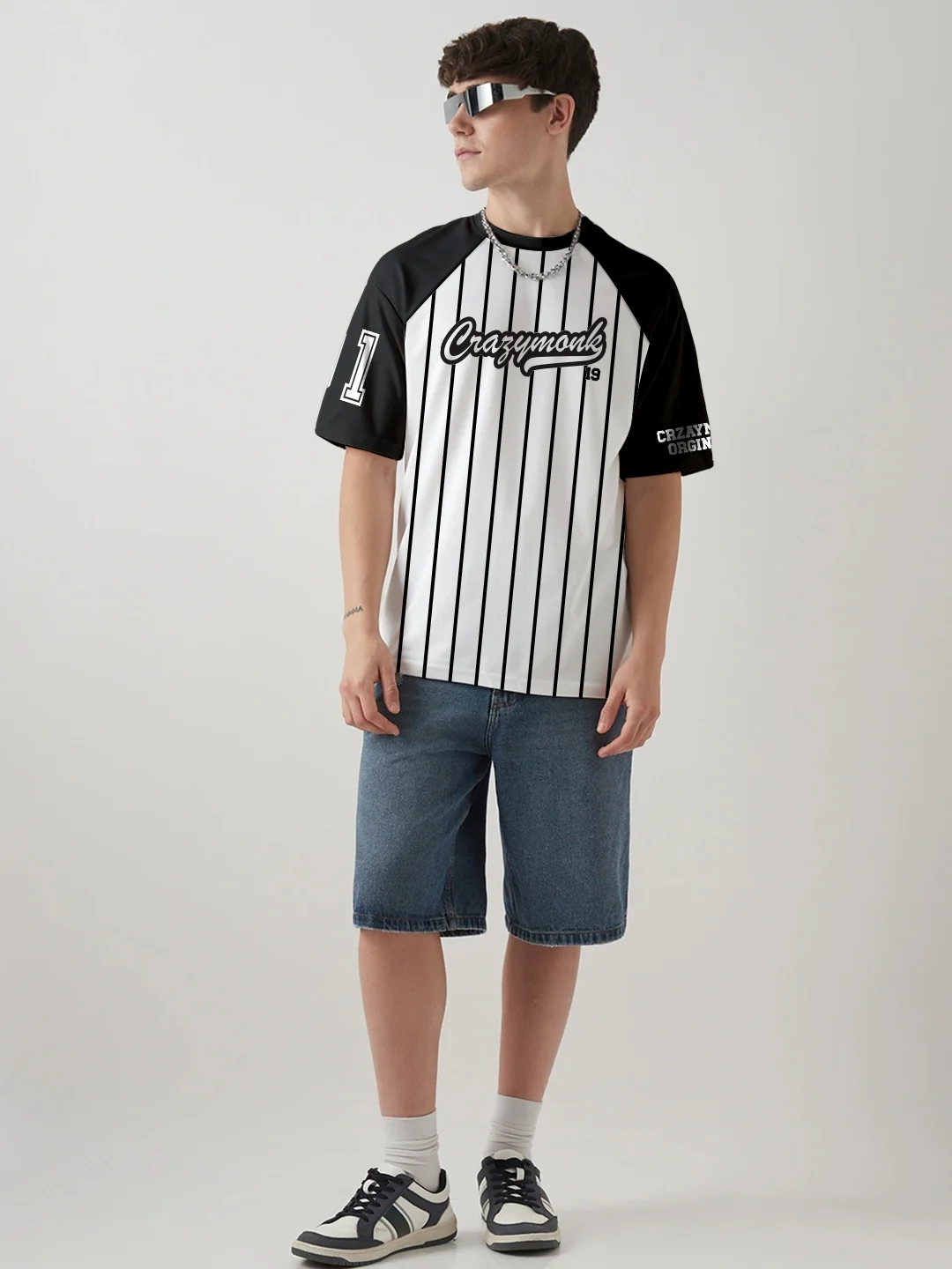 Crazymonk Base Ball Team Graphic Printed Oversized T-Shirt - Multi Color - Image 3