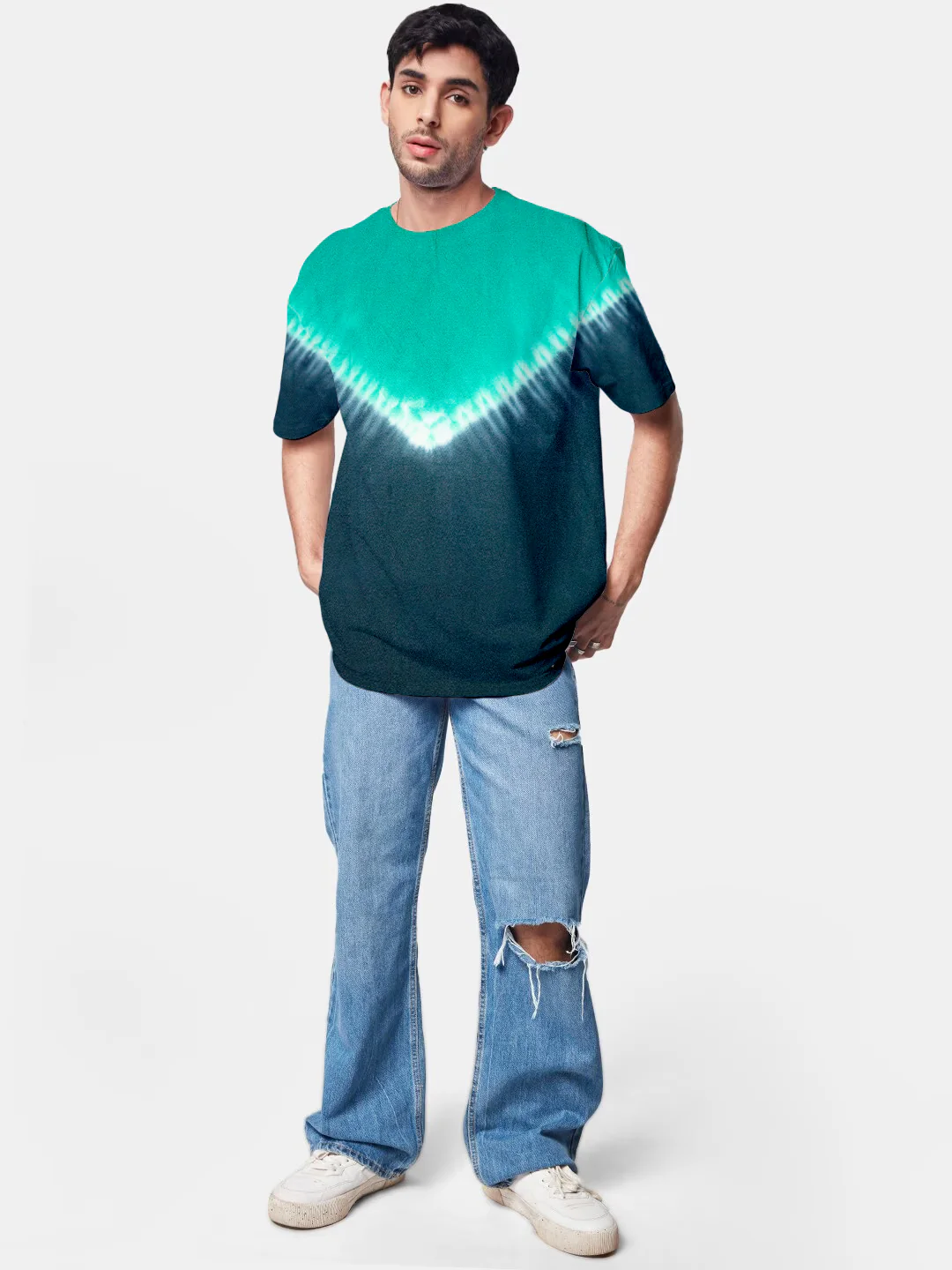 Plain Dark Cyan Oversized T-Shirt - Tiedye - Image 4