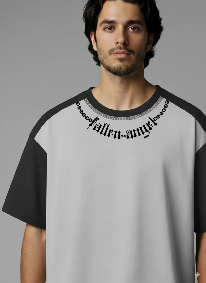 Fallen Angel Oversized T-Shirt - Light Grey & Black - Image 5