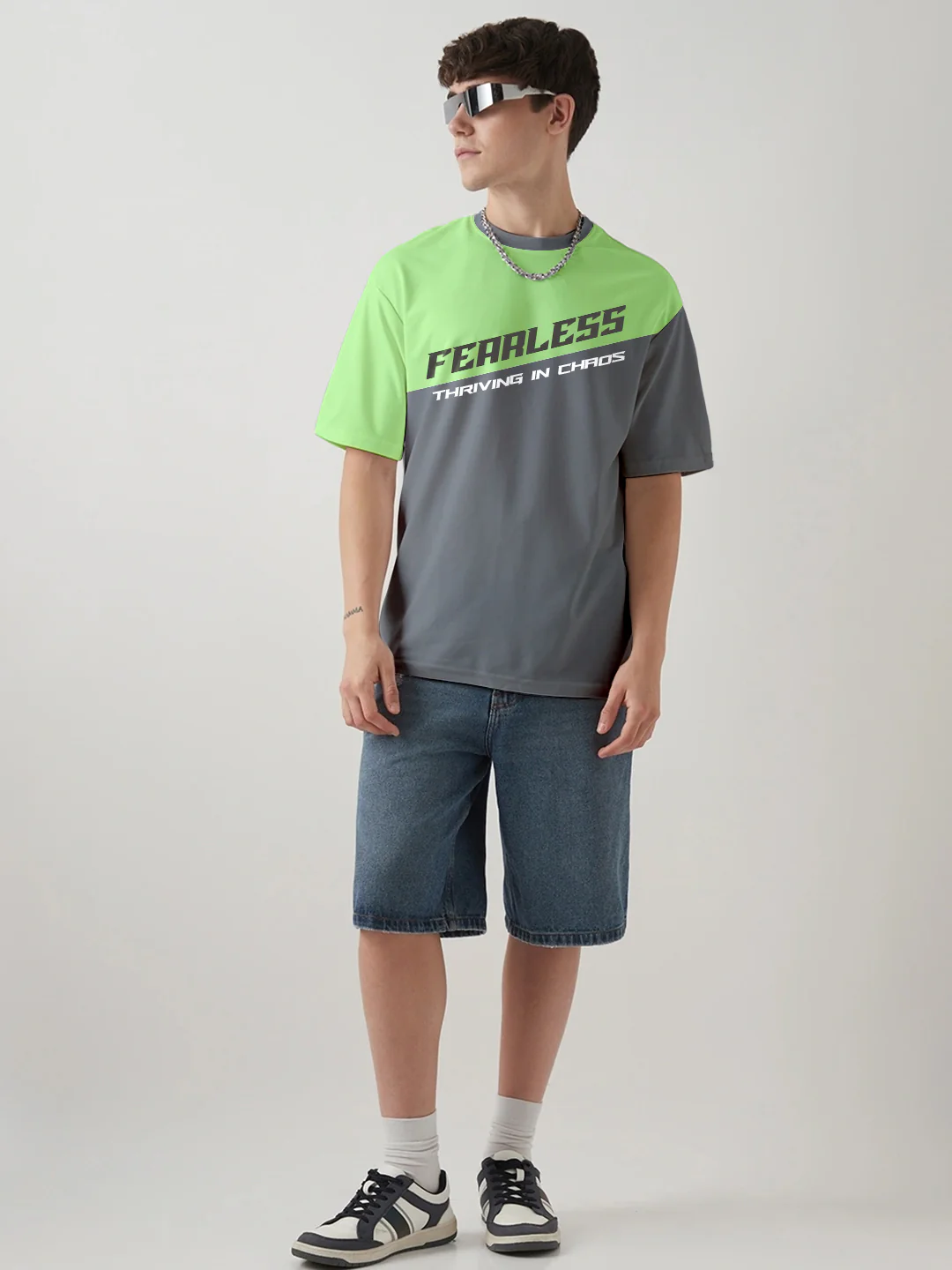 Fearless Graphic Printed Oversized T-Shirt - Multi Color - Image 3