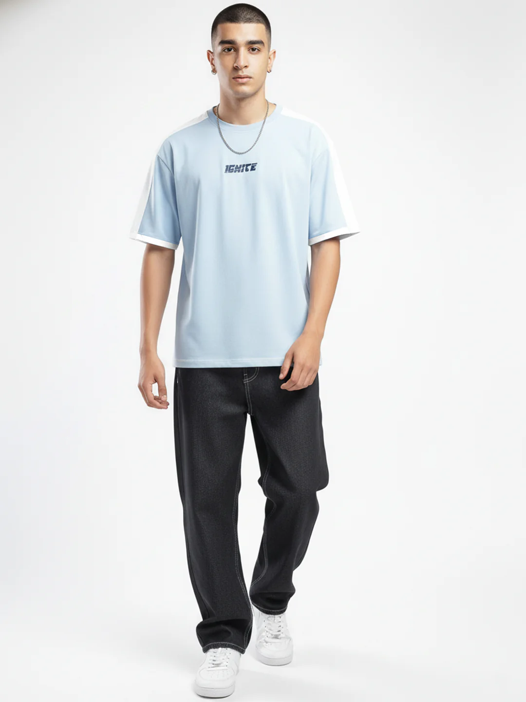 Ignite Oversized T-Shirt - White & Sky Blue - Image 4