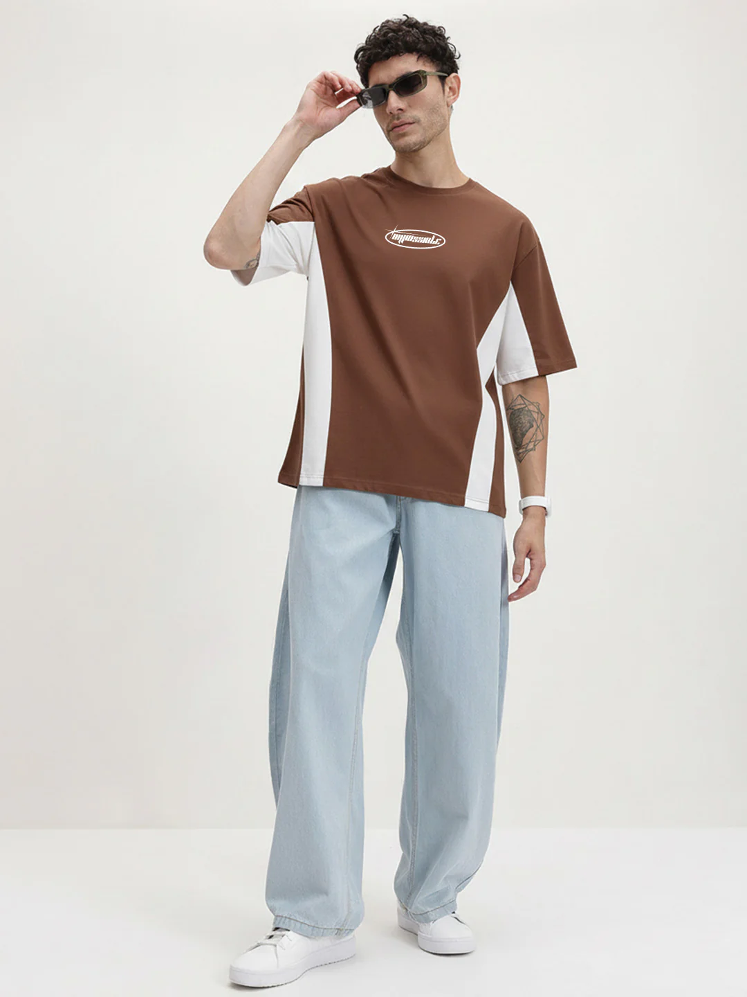 Impossible Oversized T- Shirt -  Brown & Off White - Image 4