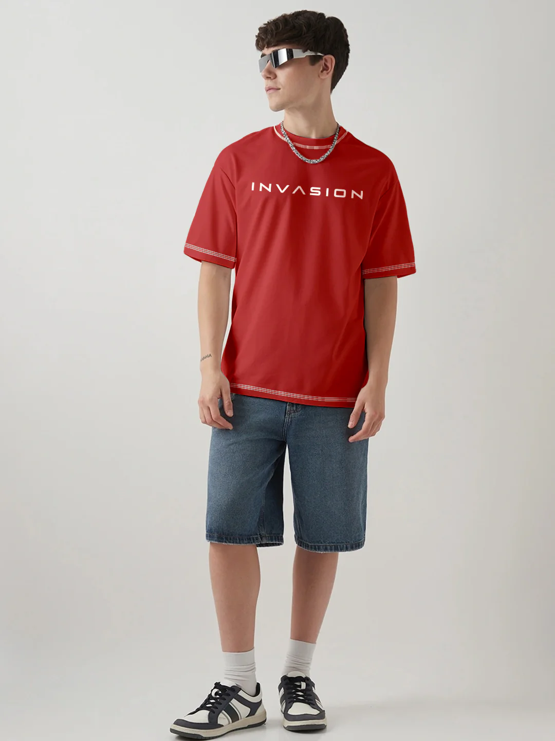 Invasion Graphic Printed Oversized T-Shirt - Multi Color - Image 3