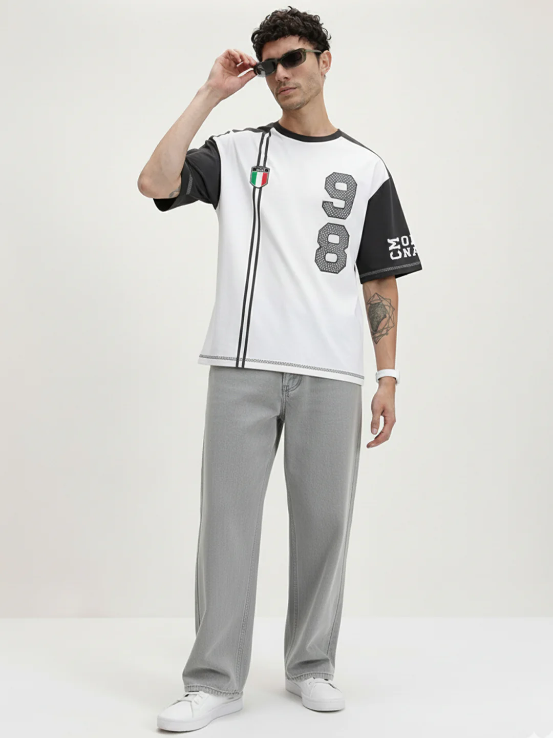 Italia 98 Oversized T-Shirt- Black & White - Image 5
