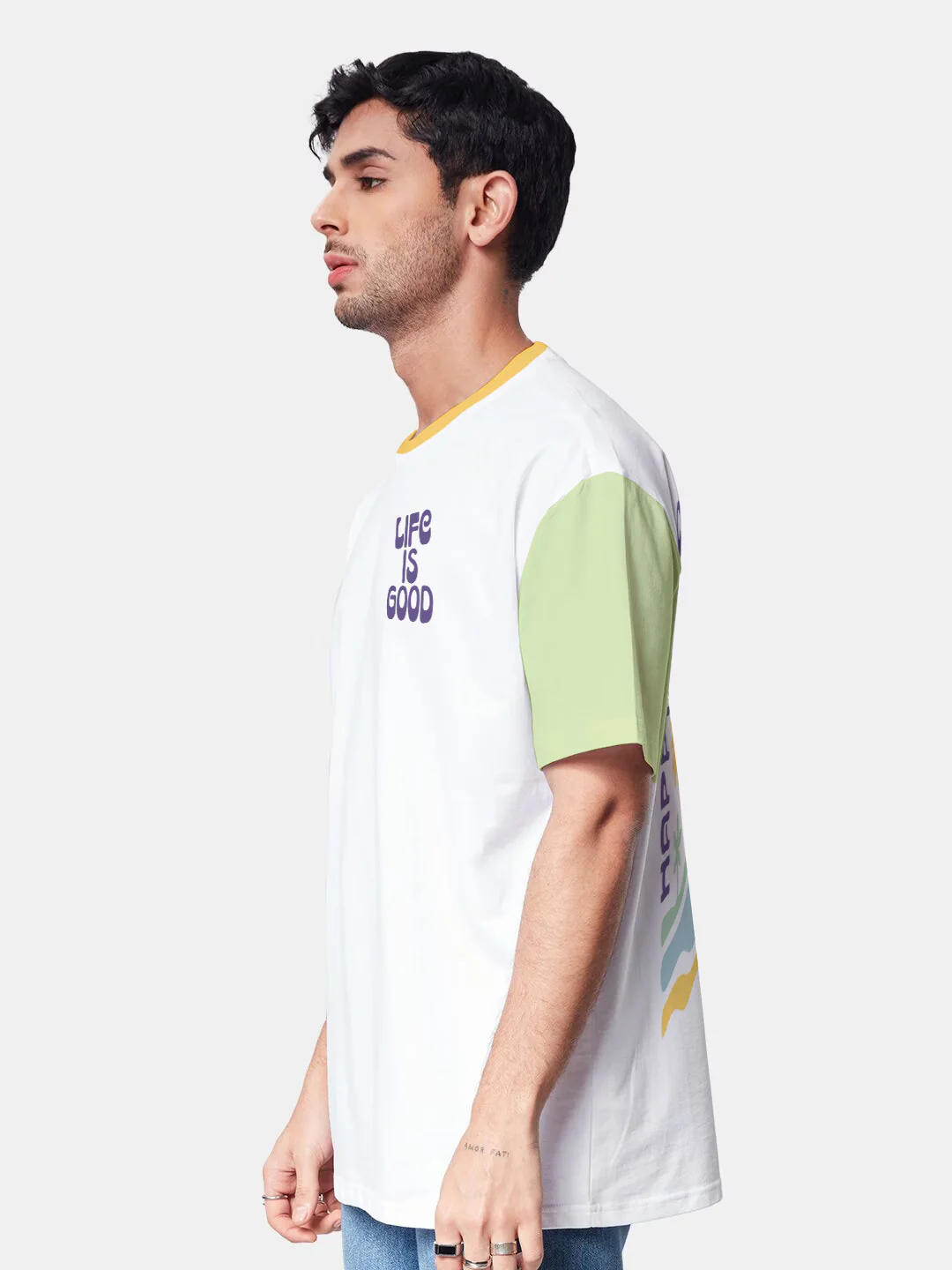 Life is Good Graphic Printed Oversized T-Shirt - Multi Color - Image 3