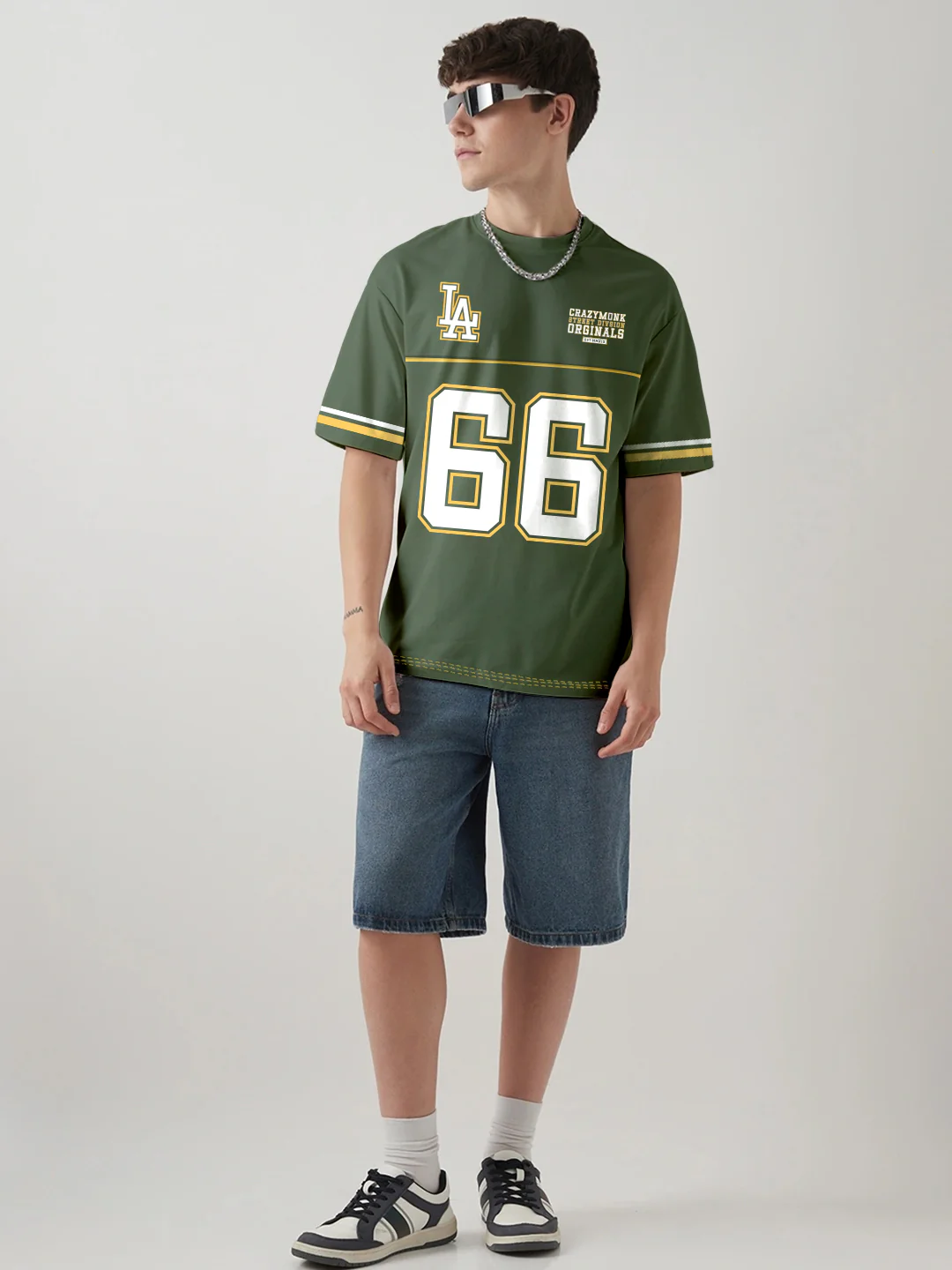 Los Angels Graphic Printed Oversized T-Shirt - Military Green - Image 3