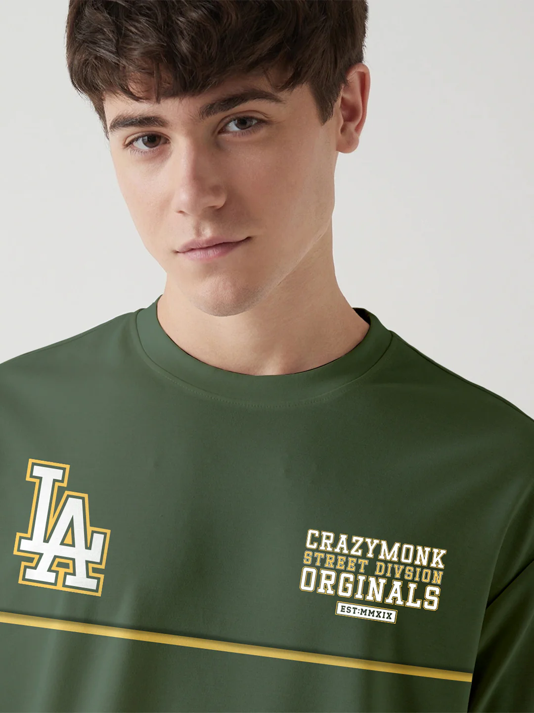 Los Angels Graphic Printed Oversized T-Shirt - Military Green - Image 4