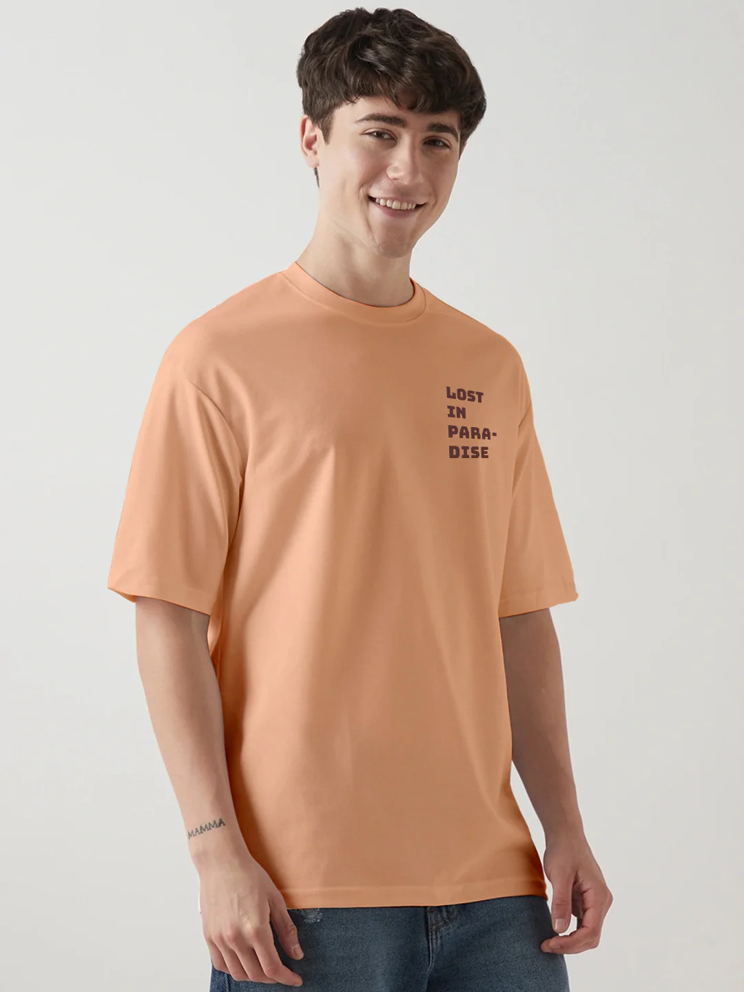 Lost In Paradise Graphic Printed Oversized T-Shirt - Peach Fuzz - Image 2