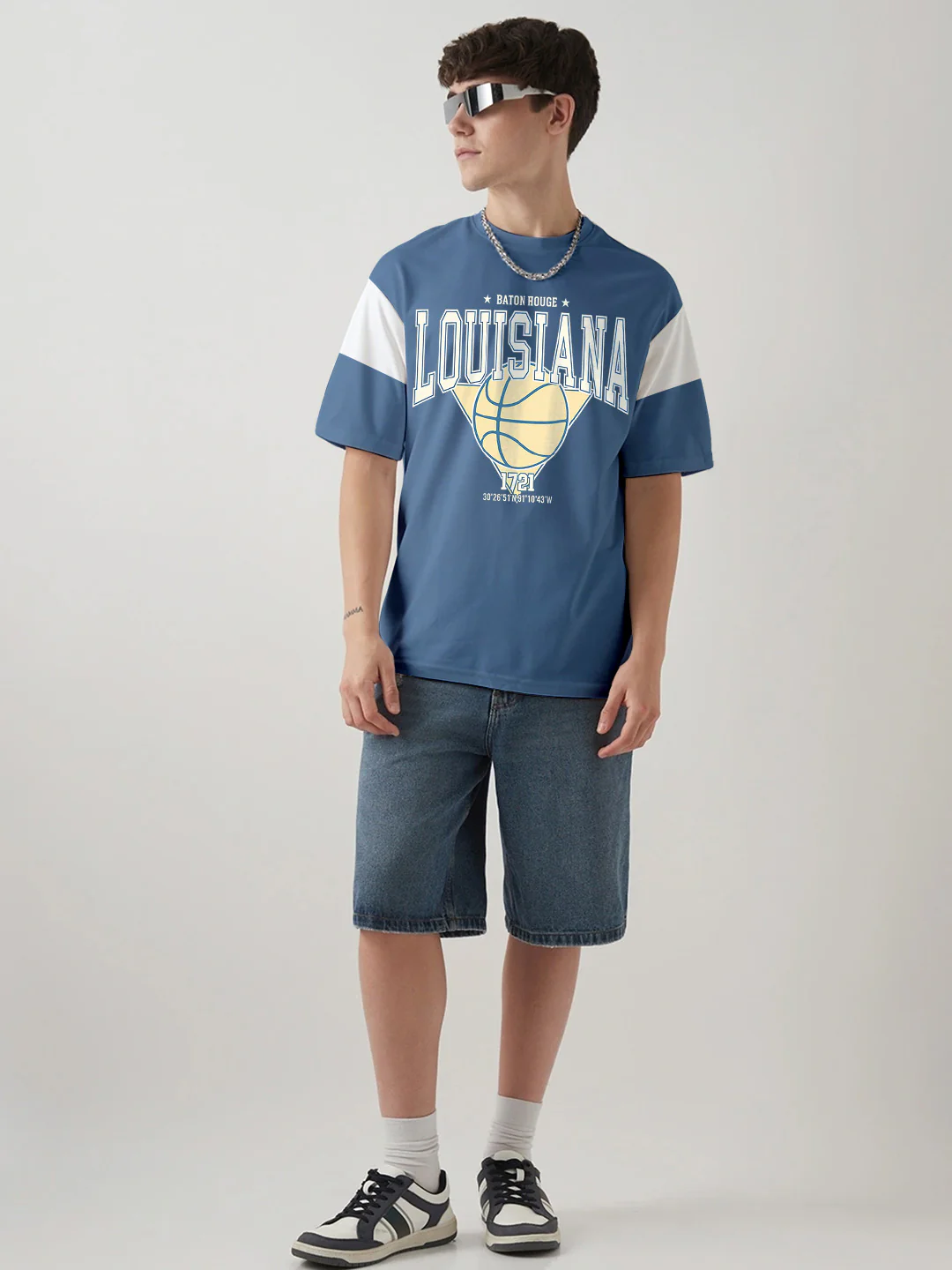 Louisiana Oversized T-Shirt-Denim Blue & white - Image 3