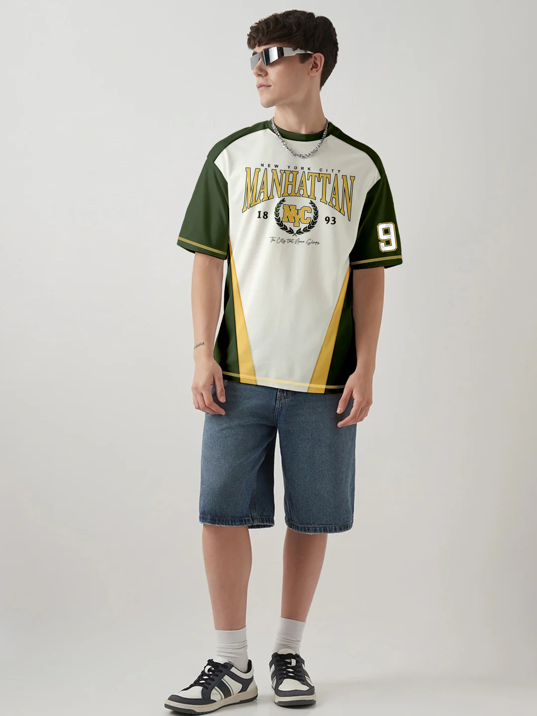 Manhattan Oversized T-Shirt - Off white, Green & Yellow - Image 3