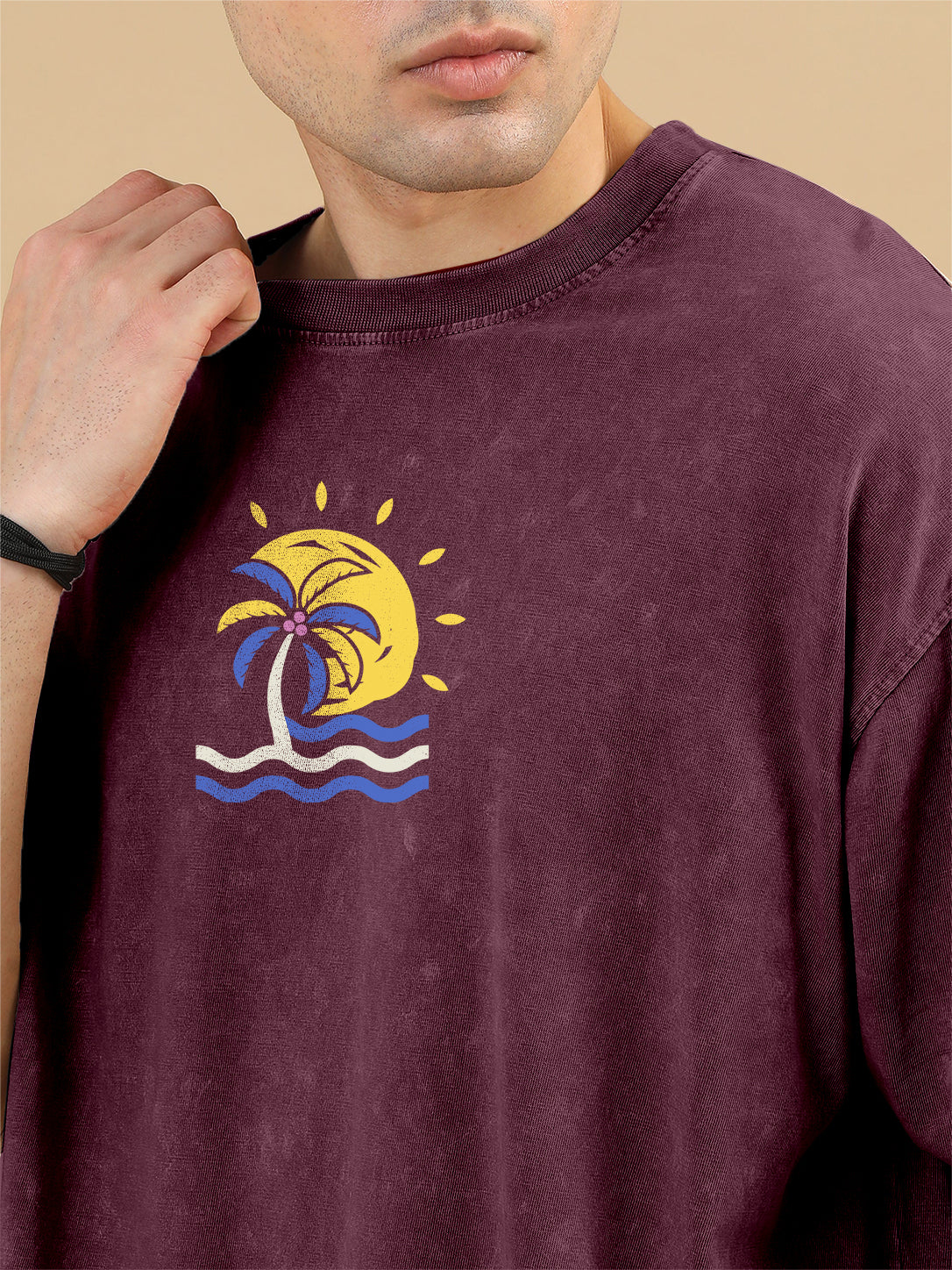 Mentally At The Beach Acid Wash Oversized T-Shirt - Grapeade - Image 5