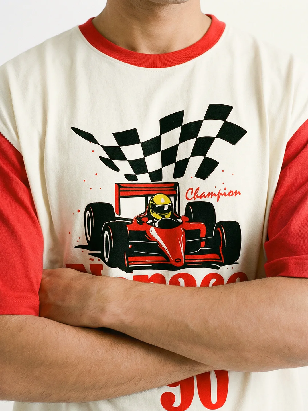 Monaco Racing 90 Oversized T-Shirt - Red & Off White - Image 4