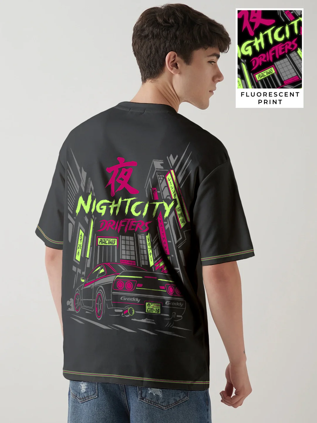Night Drifters Oversized T-Shirt - Black, Red & Green