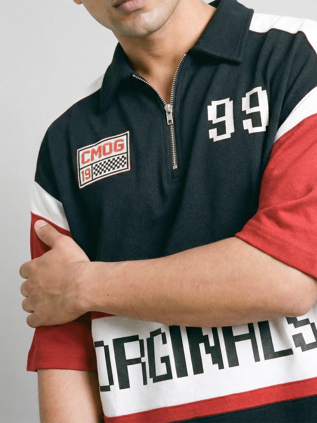 CM OG 99 Originals Oversized Polo T-Shirt - Black, White & Red - Image 3