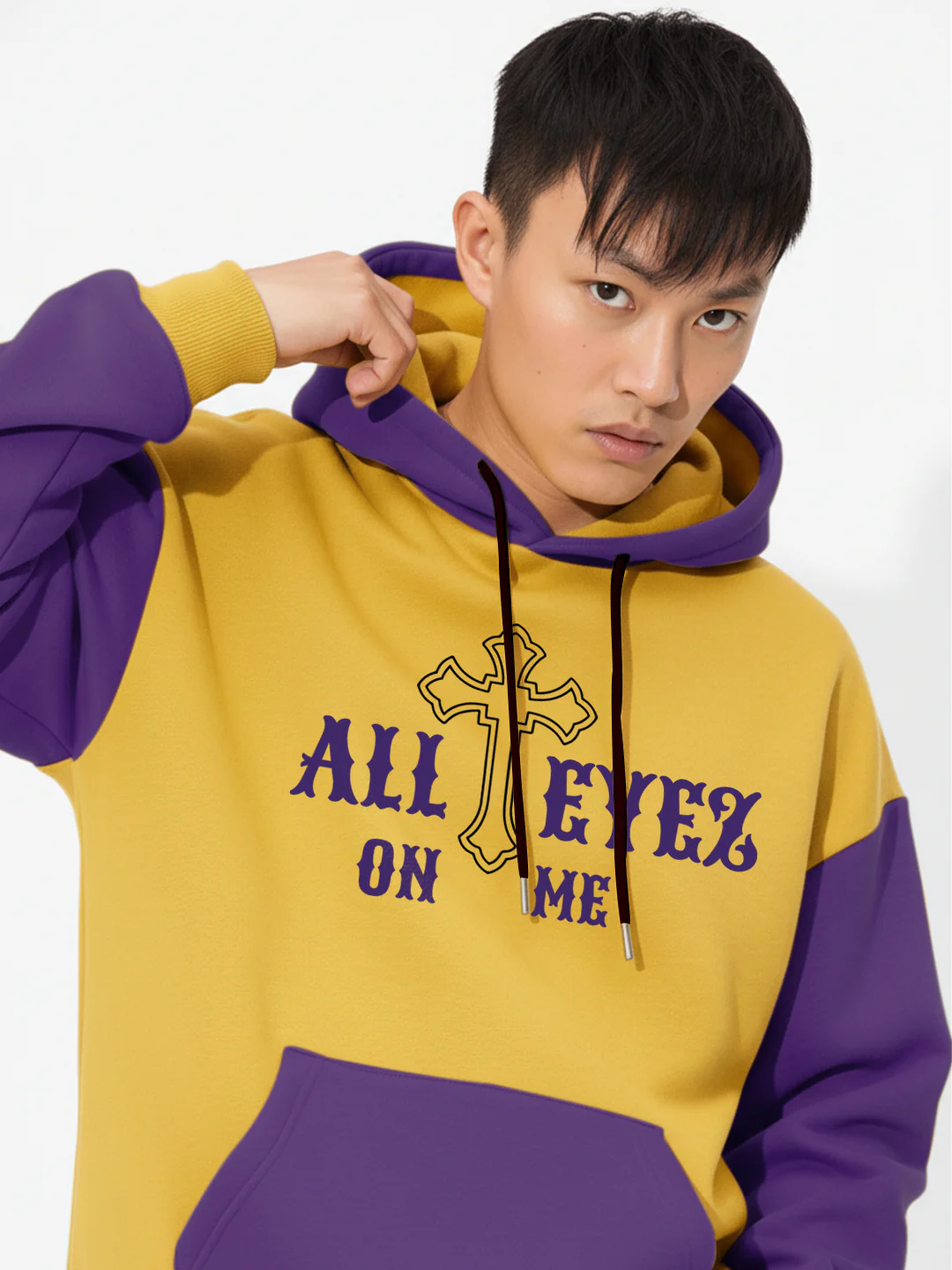 All Eyes on Me Oversized Hoodie - Yellow & Purple - Image 4