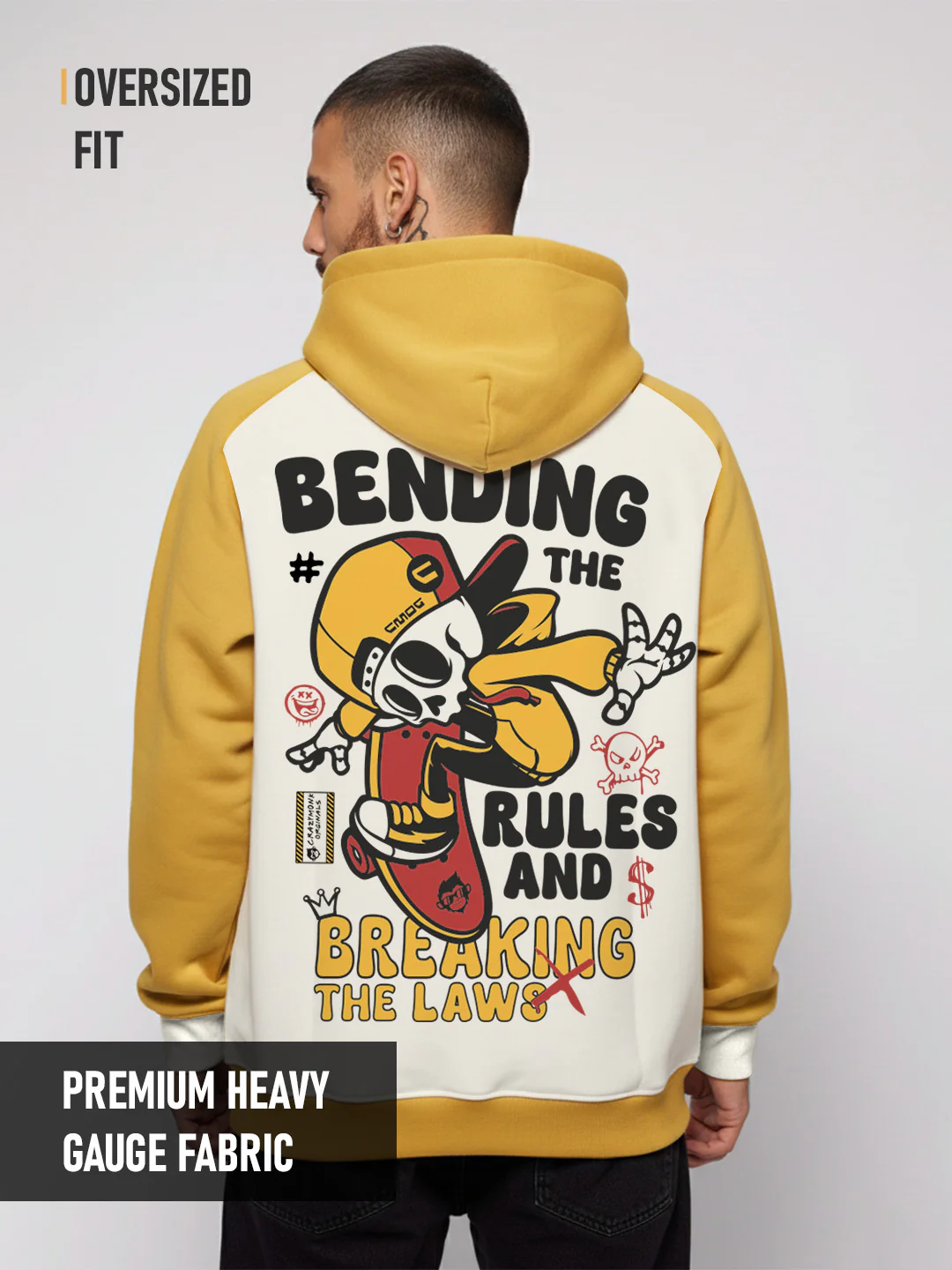 Break The Rules Oversized Hoodie - Off White & Yellow - Image 2