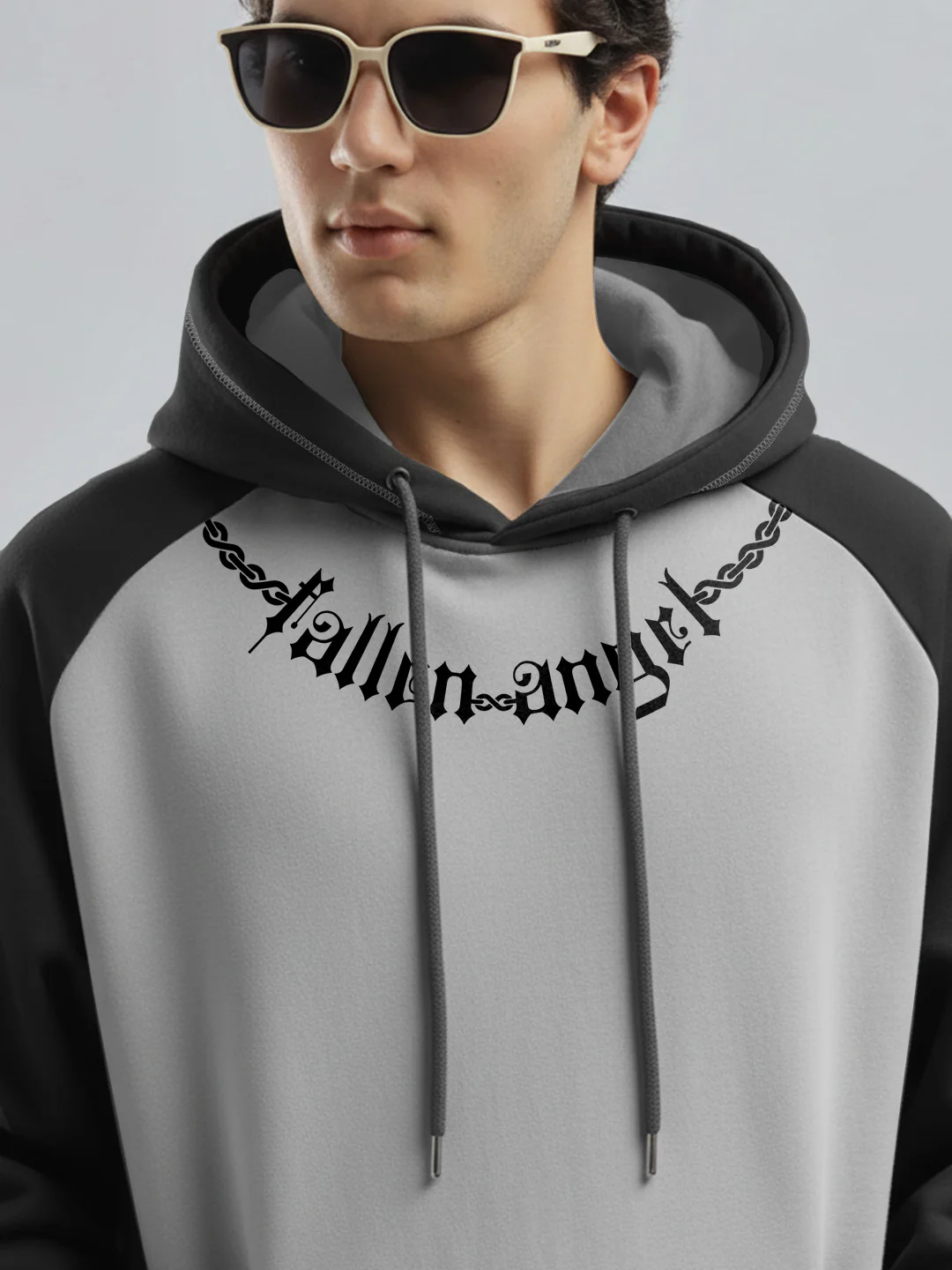 Fallen Angel Oversized Hoodie - LT.Grey & Black - Image 5