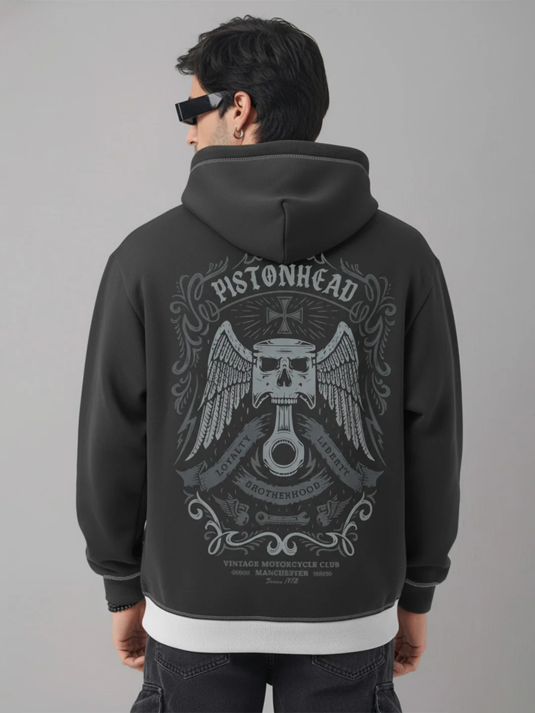 Piston Head Oversized Hoodie - Steel Grey & Black - Image 3