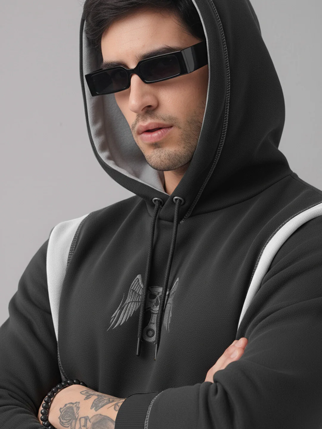 Piston Head Oversized Hoodie - Steel Grey & Black - Image 6