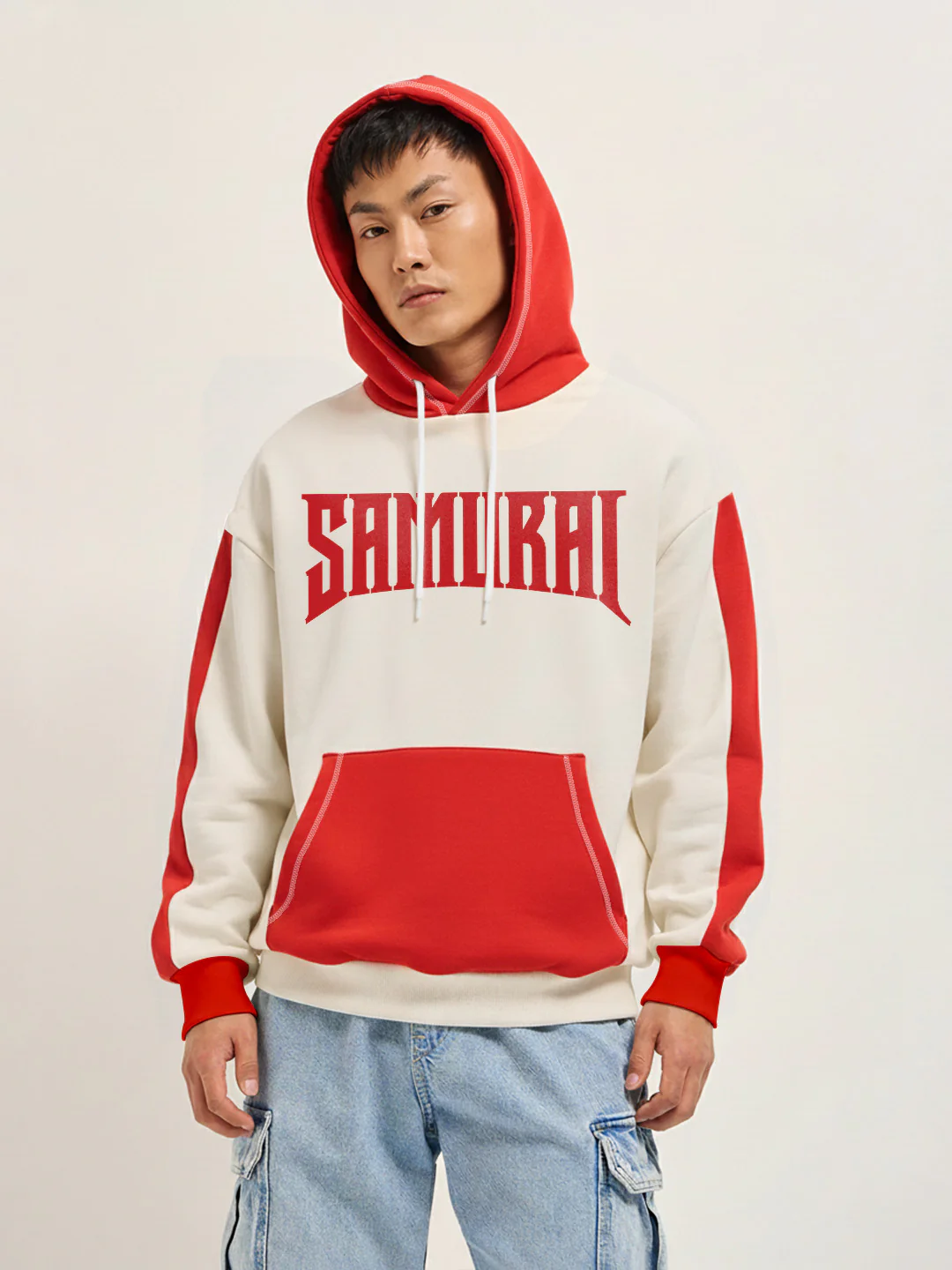 Samurai Oversized Hoodie - Off White & Red - Image 2