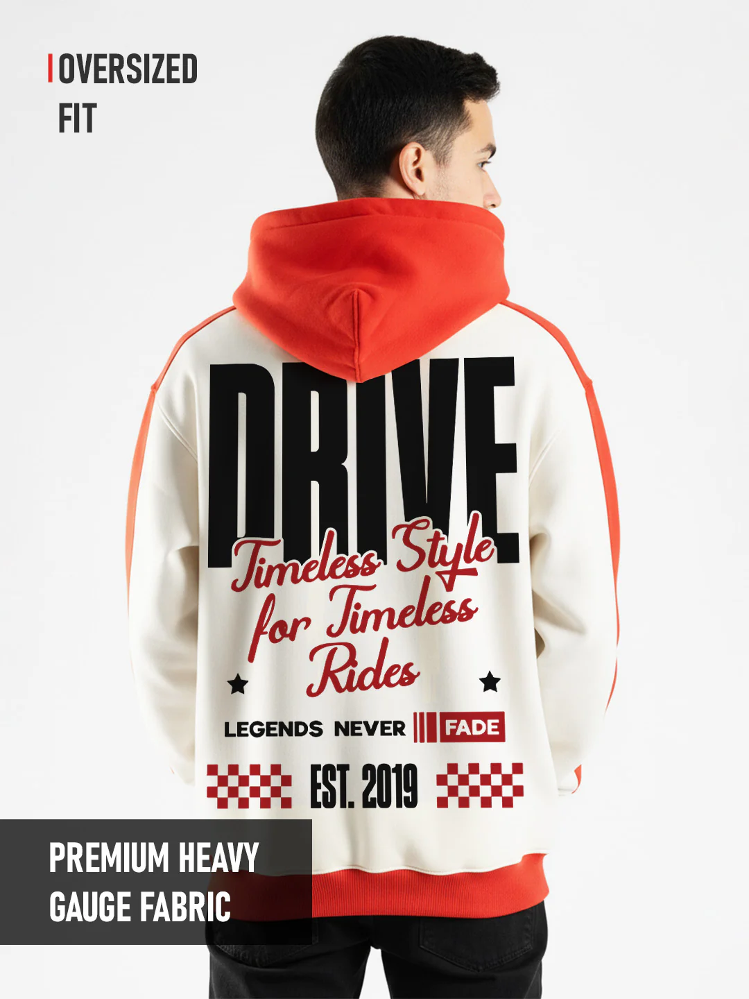 Timeless Drive Oversized Hoodie - Off White & Red - Image 3