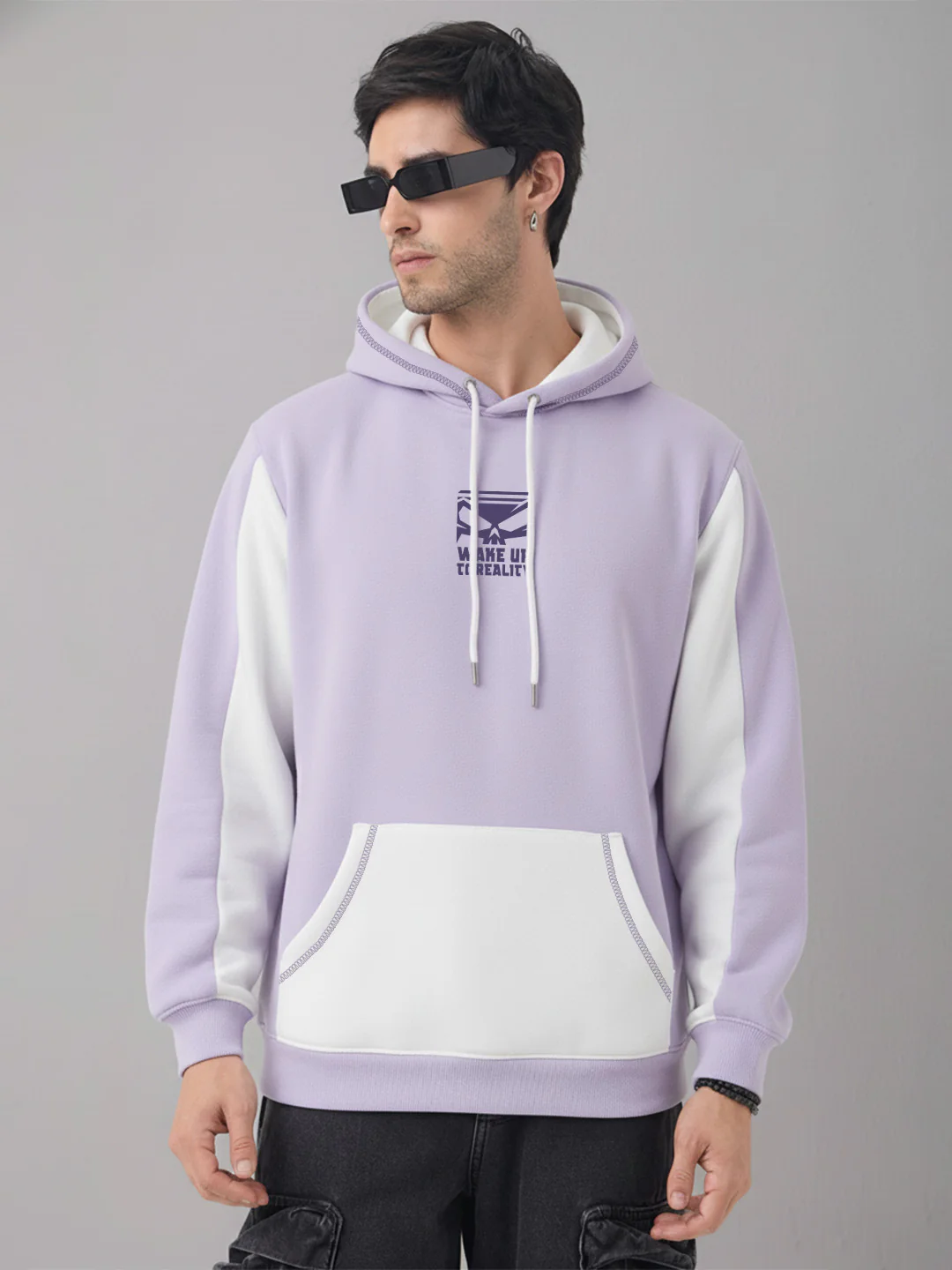 Wake Up The Reality Oversized Hoodie - White & Lilac - Image 2