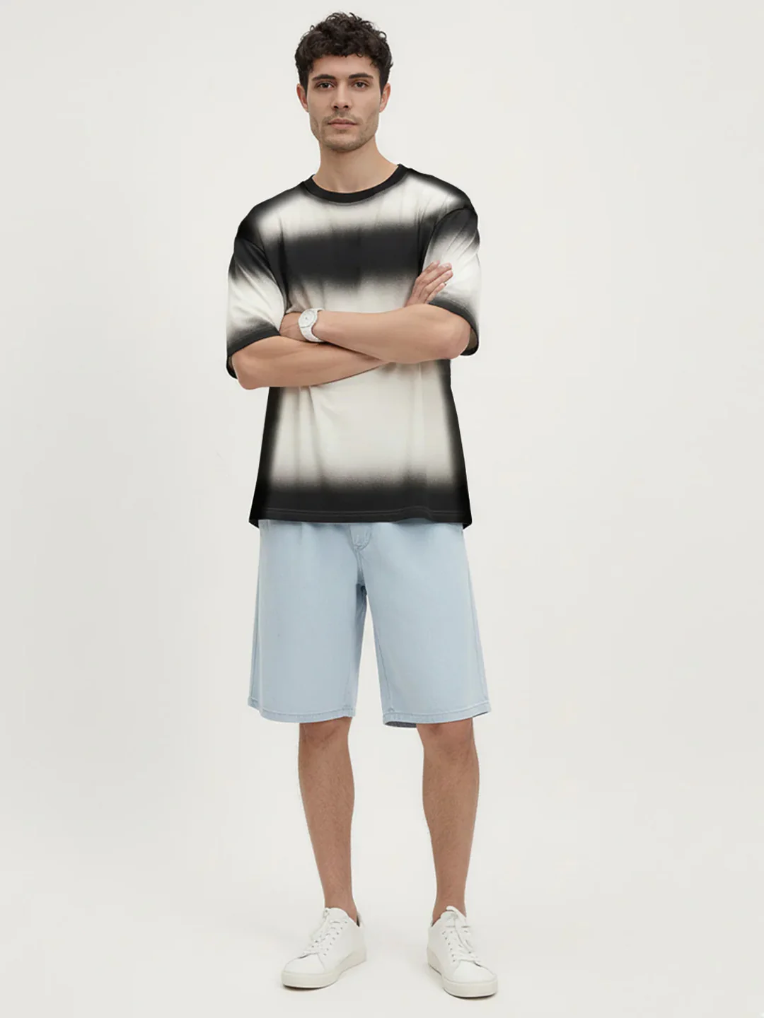 Plain - Obsidian Haze Spray Effect Oversized T-Shirt - Off White - Image 4