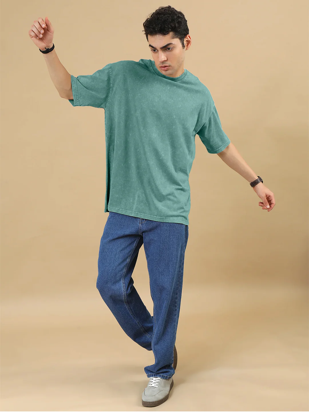 Plain Acid Wash Oversized T-Shirt - Green - Image 5
