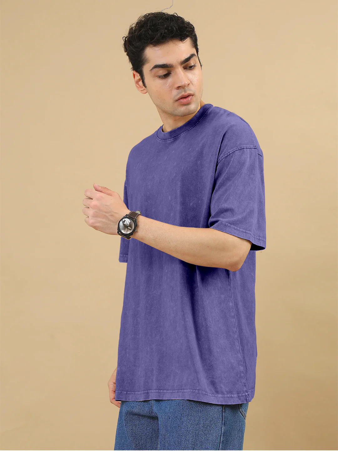 Plain Acid Wash Oversized T-Shirt - Purple - Image 3