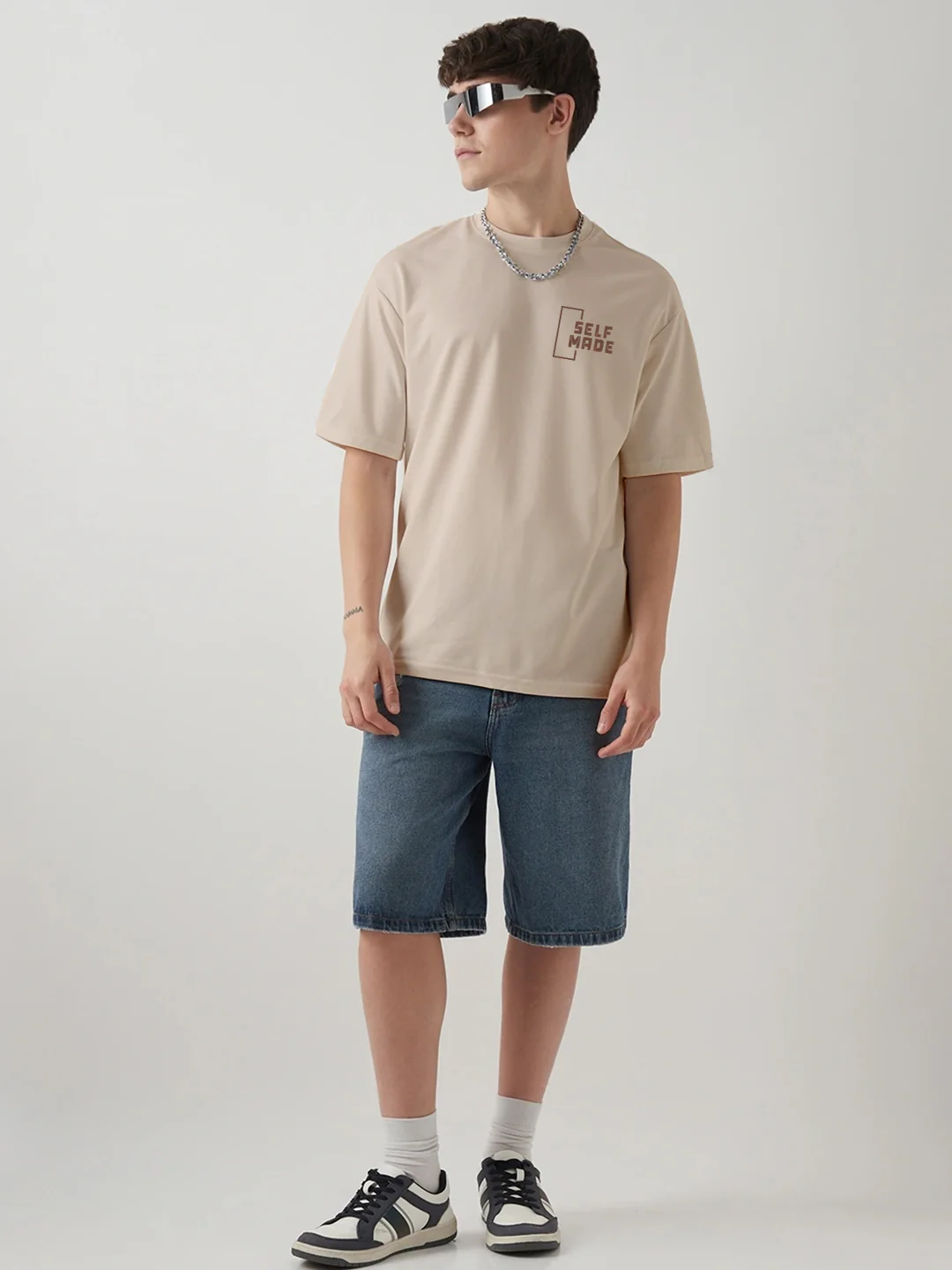 Self Made Graphic Printed Oversized T-Shirt - Cream - Image 3