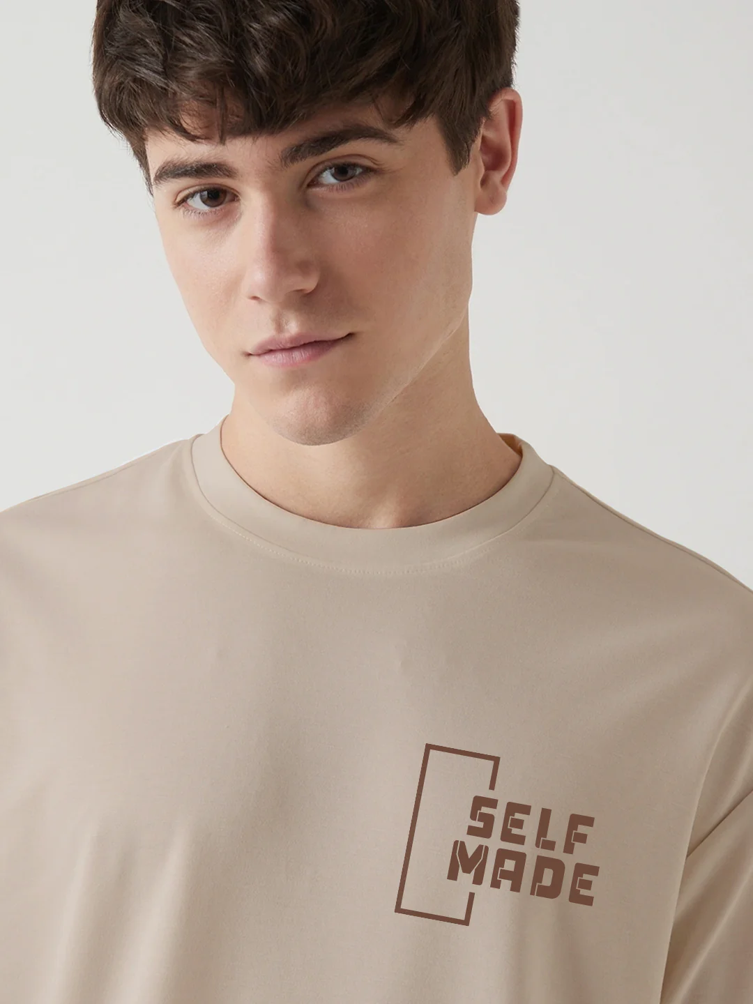Self Made Graphic Printed Oversized T-Shirt - Cream - Image 4