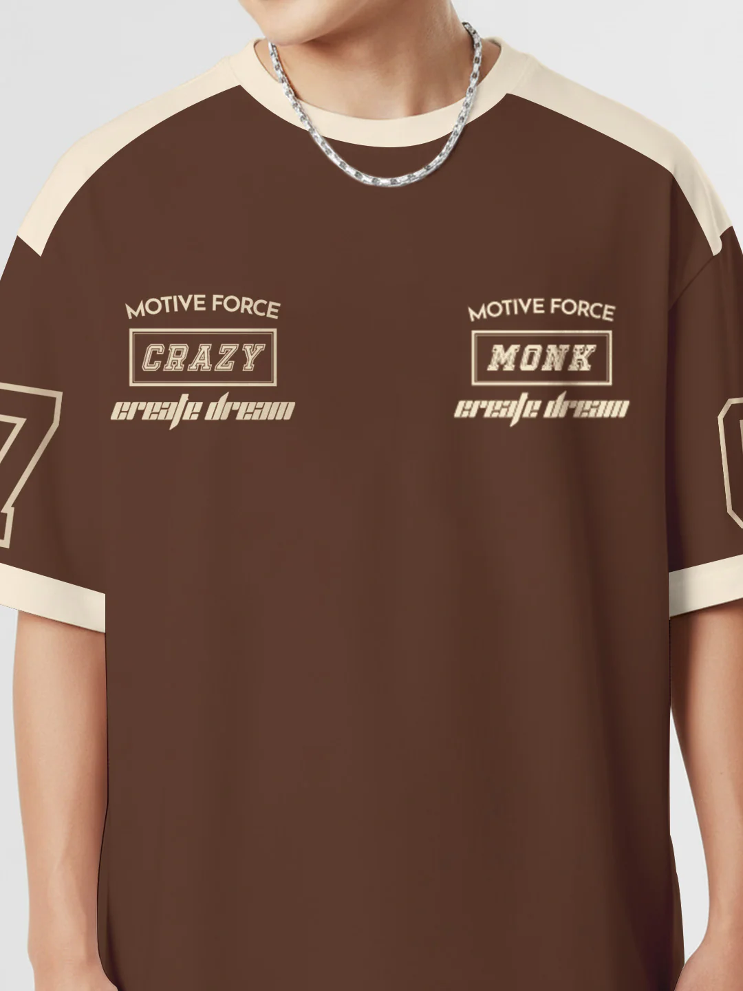 Street Tide Oversized T- Shirt -  Brown & Off White - Image 4