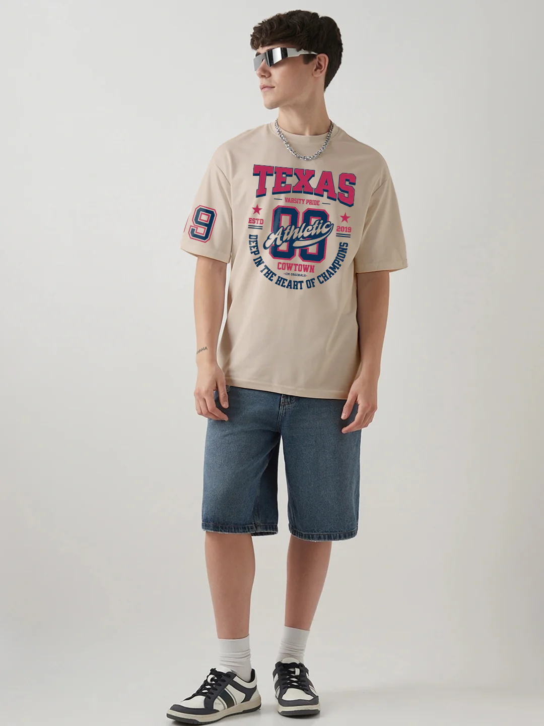 Texas Champions Graphic Printed Oversized T-Shirt - Cream - Image 3