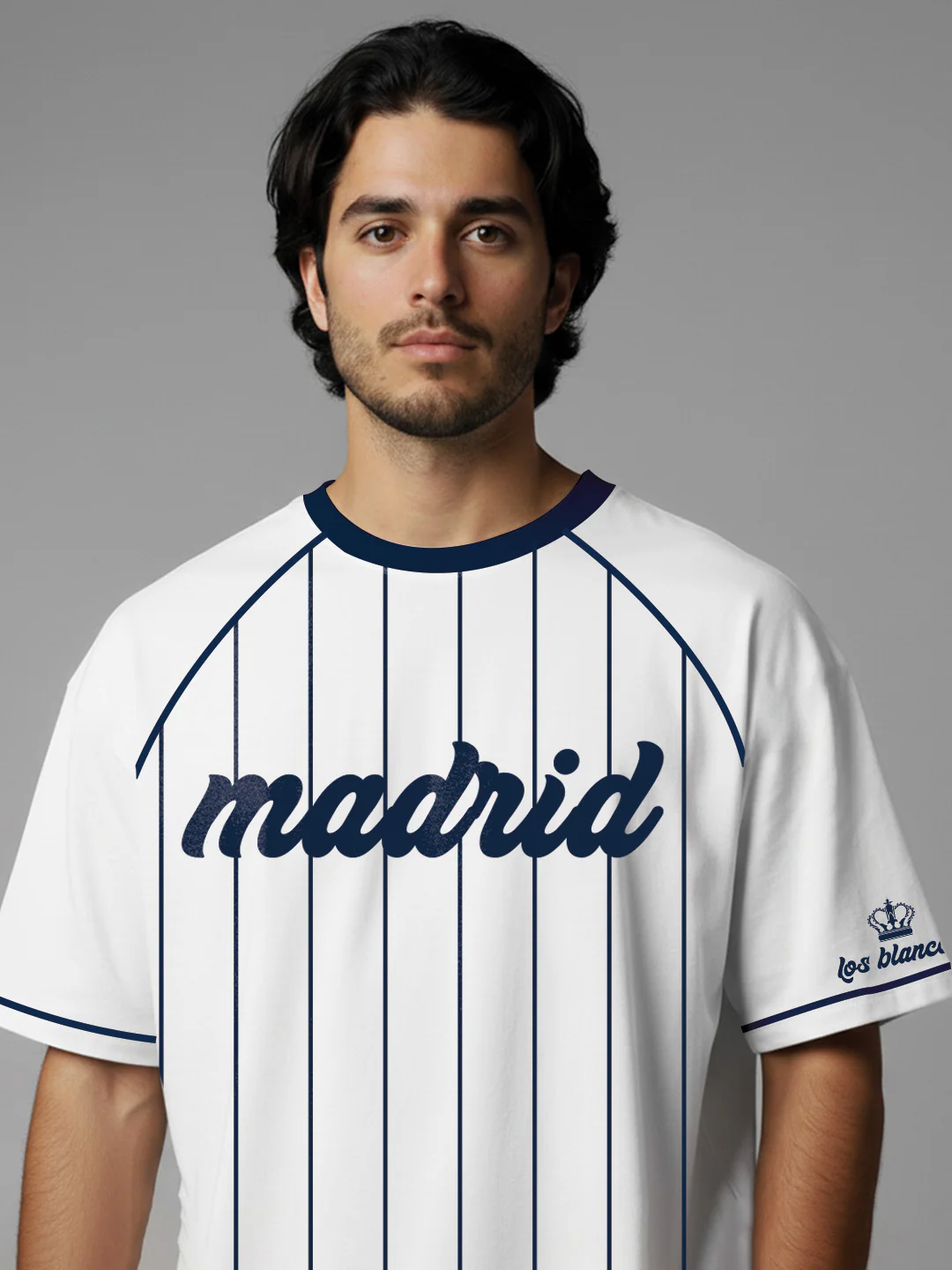 Madrid Oversized T-Shirt - White & Navy - Image 5