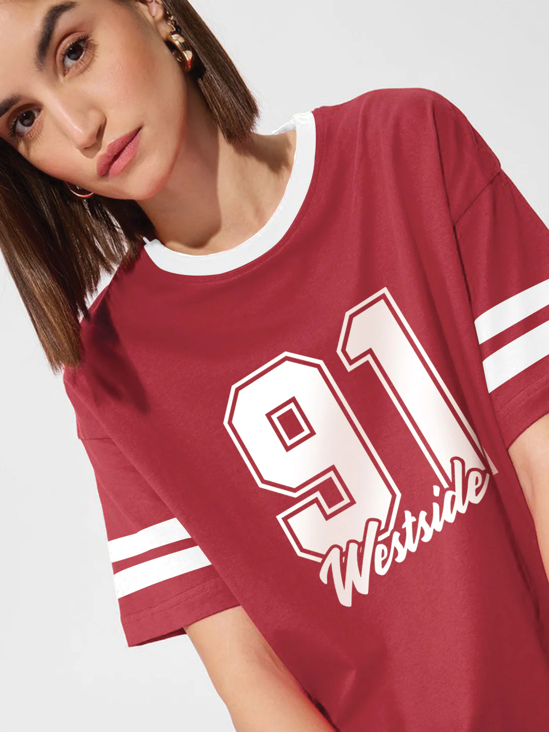 West Side Women Oversized T-Shirt - Red & White - Image 4