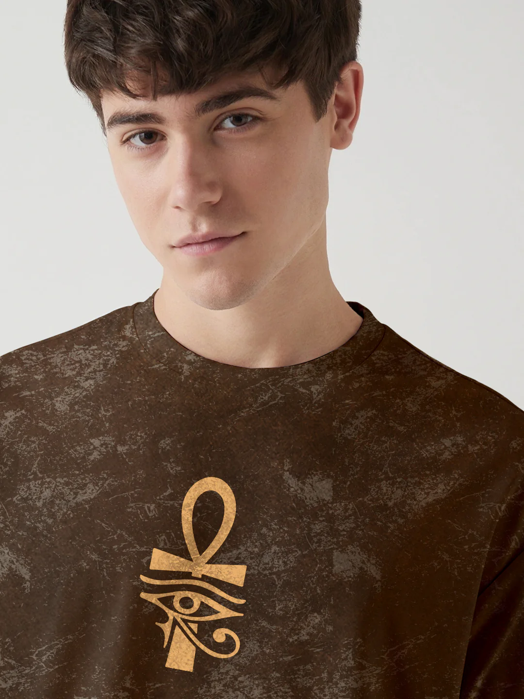 Eye Of Ra Acid Wash Oversized T-Shirt - Coffee Brown - Image 4