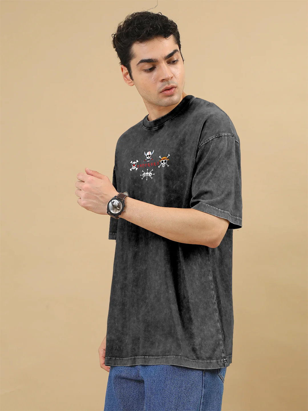 Four Emperor One Piece Acid Wash Oversized T-Shirt - Image 2