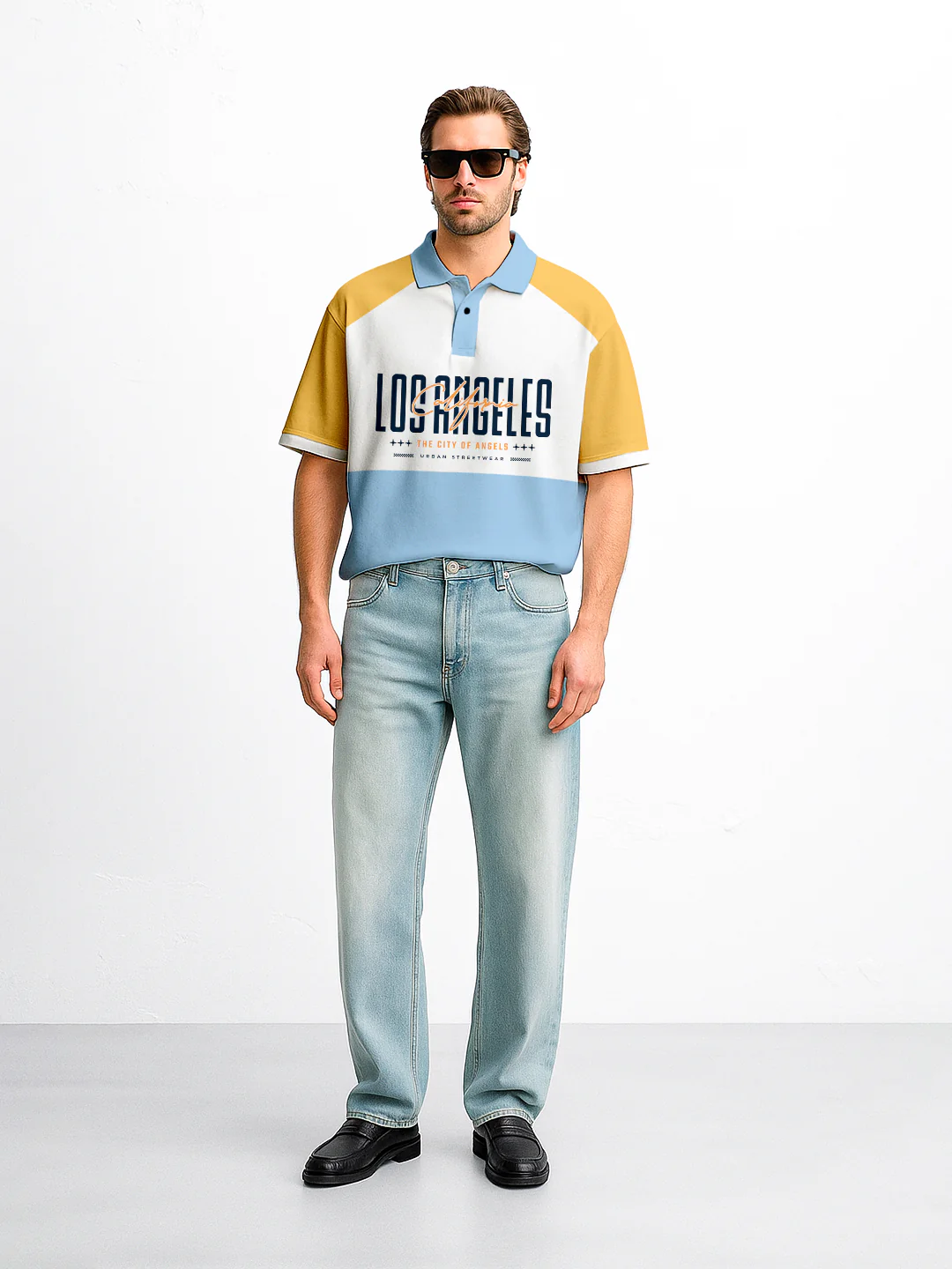 Los Angeles Oversized Polo T-Shirt - Multi Color - Image 3
