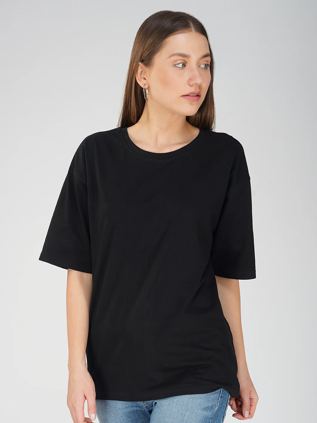 Plain Black  Women Oversized T-Shirt