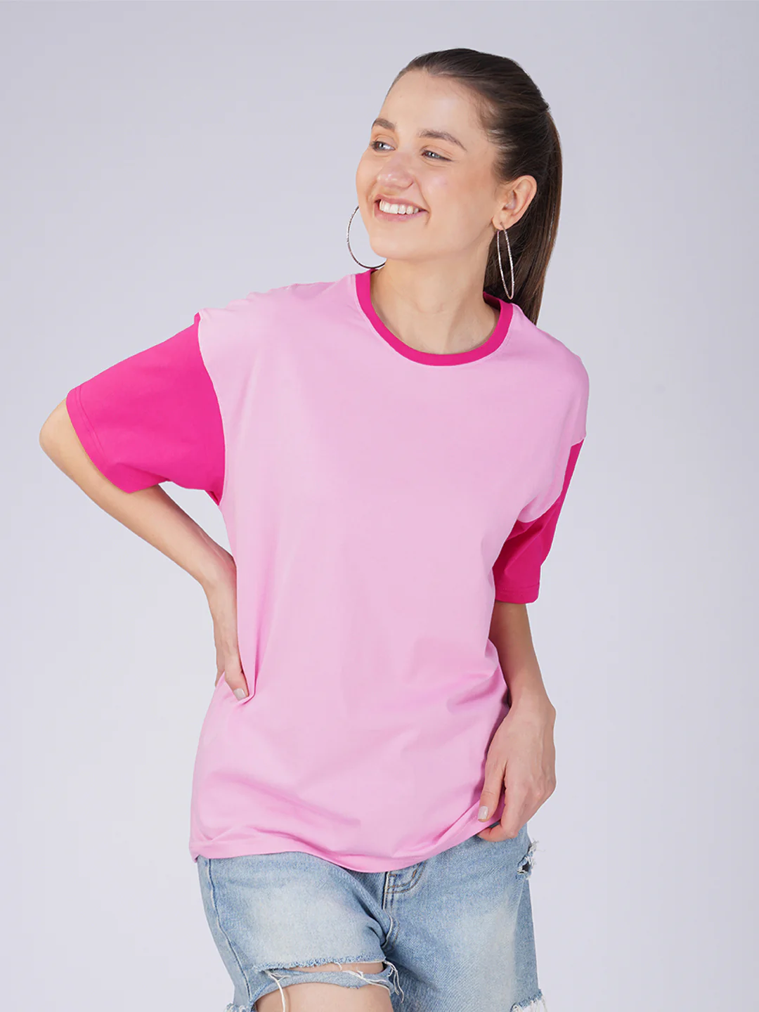 Plain Bubble Pink  Women Oversized T-Shirt - Image 2