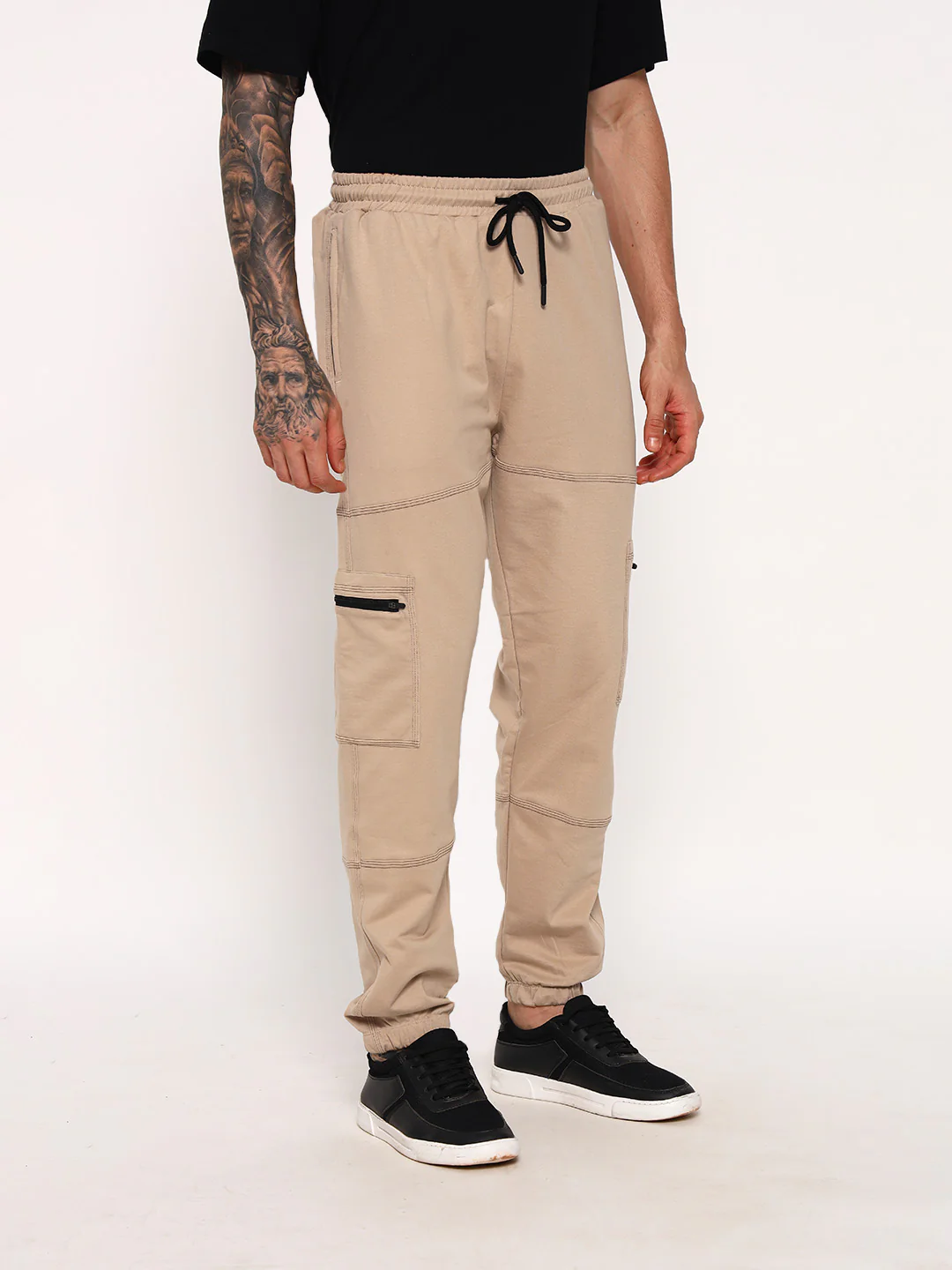 Hector Cuts Oversized Cargo Joggers - Beige - Image 4