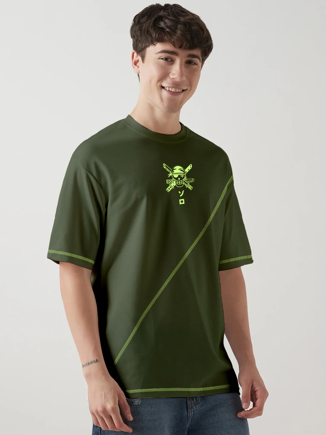 Zoro X King Of Hell Oversized T-Shirt - Olive Green - Image 3